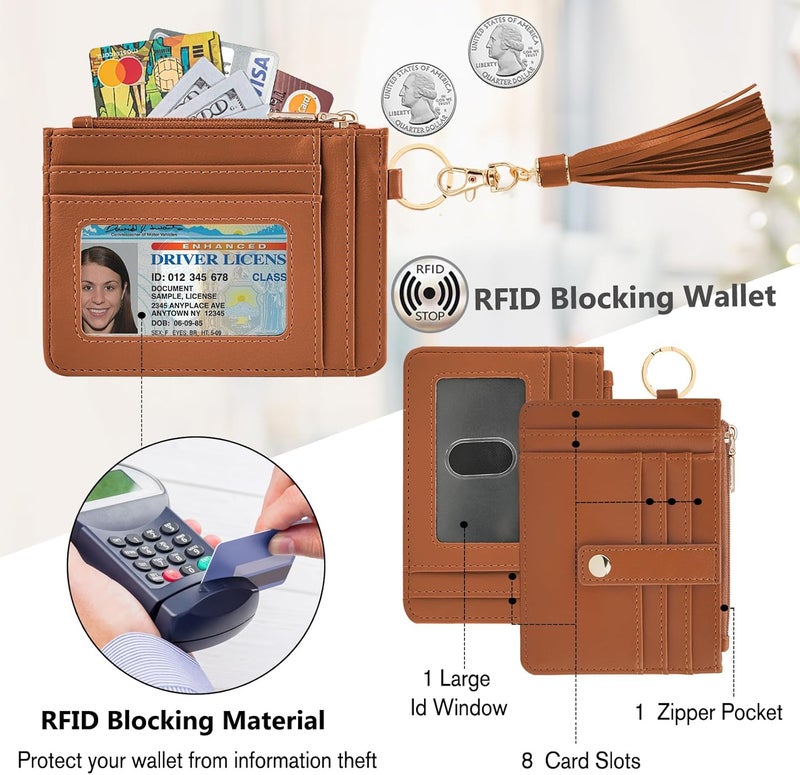 KNGITRYI Small Wristlet Wallets for Women RFID Credit Card Holder Wallet Keychain Wristlet Wallet Credit Card Wallets for Women (Light Brown) - Image 2